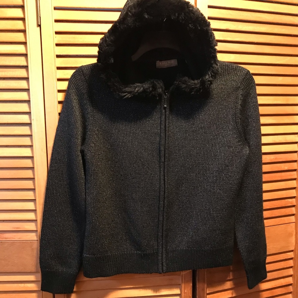 Kate Hill Black w/Silver Sparkles Hooded Sweater